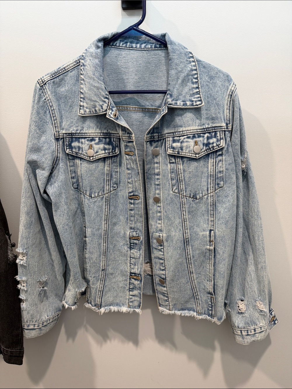 Light Wash Distressed Denim Jacket - Women